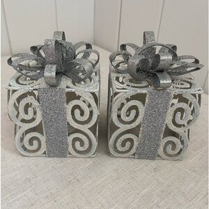 2 LIGHT UP silver glitter Present Box color changing Holiday Party table decor